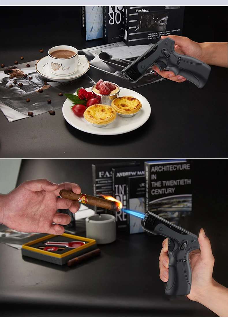 Description Picture 5 of item1300C Torch Kitchen Gun Turbo Windproof Cigar Bbq Camping Lighter With Adjustable Blue Flame Size Safety Lock Powerful Gadgets