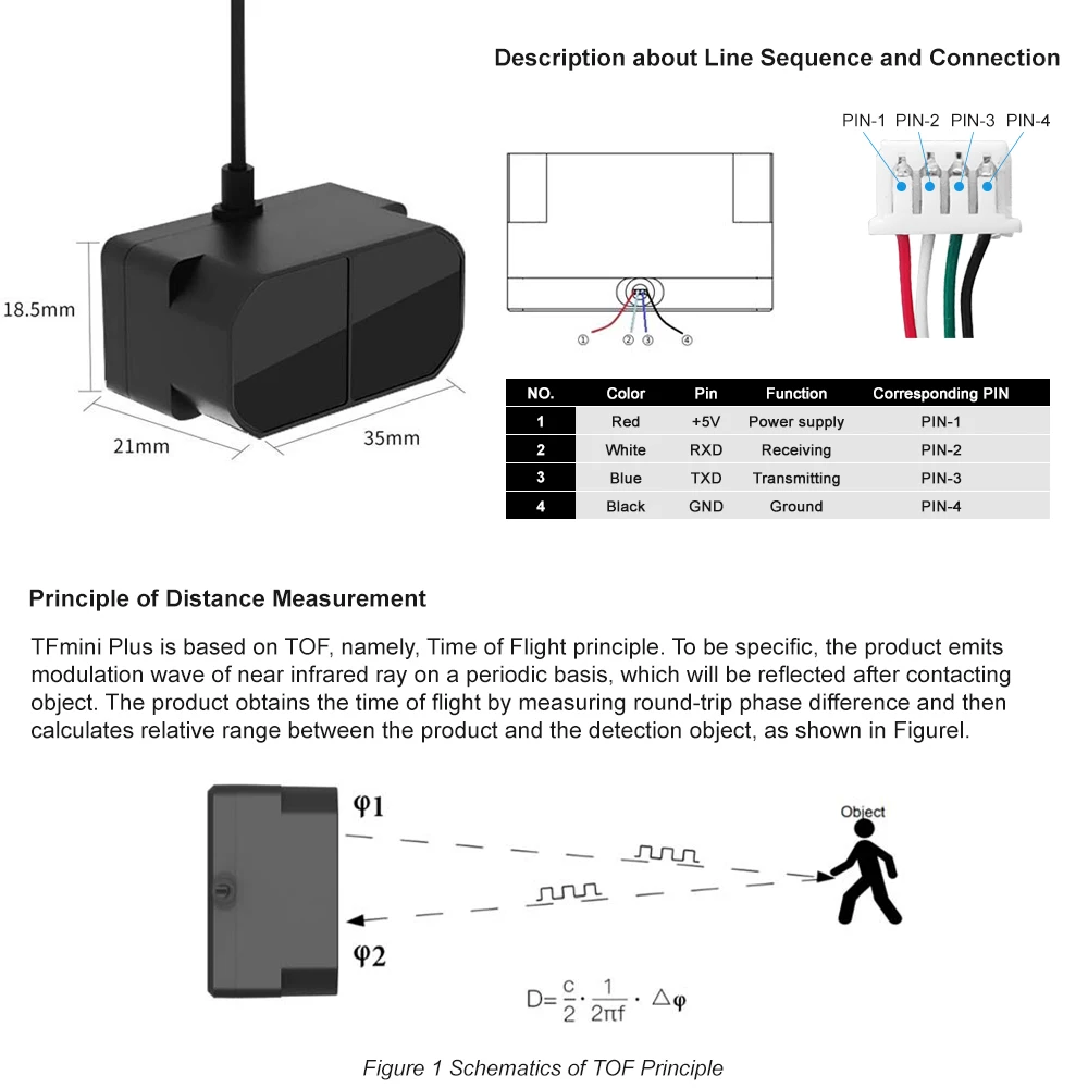 Benewake TFmini Plus IP65 Protected LiDAR Single-Point Ranging Module 0.1-12M Me