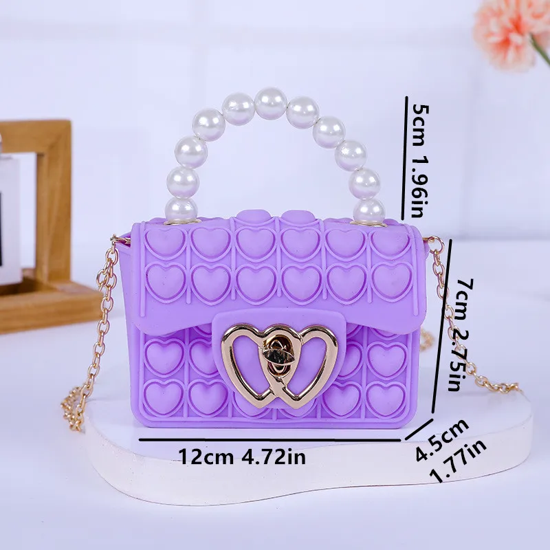 Silicone Love Bubble Jelly Bag, Popper Pressure Relieving Purse, Pop It Handbag With Faux Pearl Handle, Cute Chain Crossbody Bag