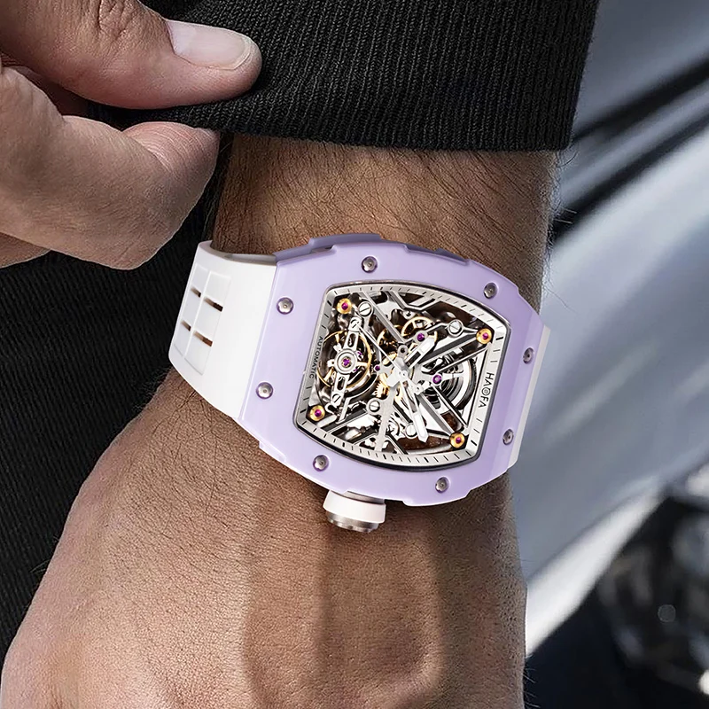Haofa Ceramic Automatic Movement Tourbillon Men's Mechanical Watch Luminous 72H Power Rubber Strap Waterproof luxury Watch 1988