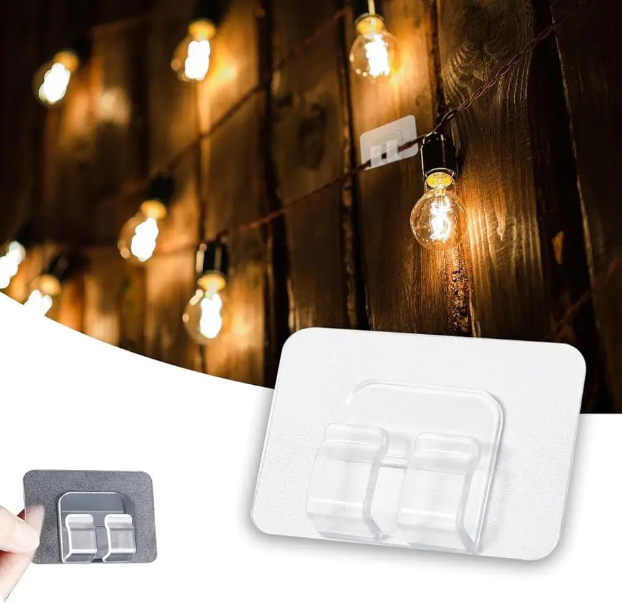 

20Pcs Outdoor String Lights Clips Hooks, Heavy Duty Cable Clip with Adhesive Strips for Hanging Christmas Light