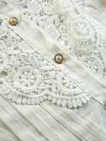 Plus size women's shirt with lace puff sleeves and lantern sleeves, solid pleated women's shirt - Image 3