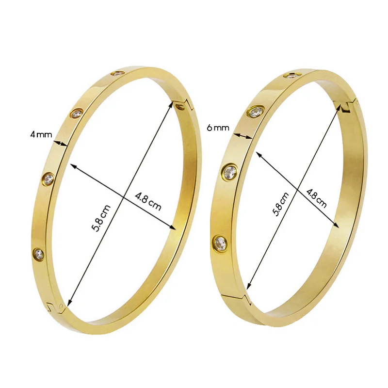 6mm 4mm Stainless Steel Bangles For Women Bracelets On Hand Lady Women's Fashion Jewelry Rhinestone Designer Gift Titanium Steel 3