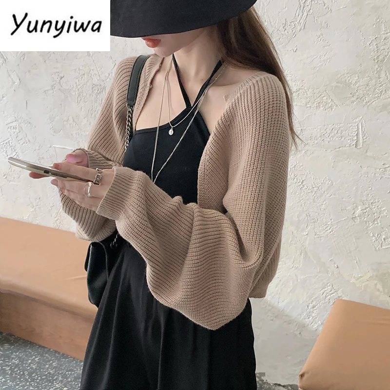 Cropped Cardigan Women Long Lantern Sleeve Bolero Sexy Female Cover Shawls Korean Style Fashionable Loose Daily Knitted Sweaters |