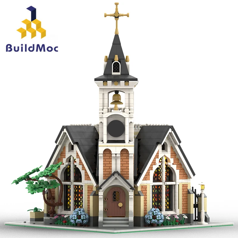 

BuildMoc St. Joseph's Memorial Church Building Block Kit Modern Street Architecture With Interior Details Model Toys 3118 PCS