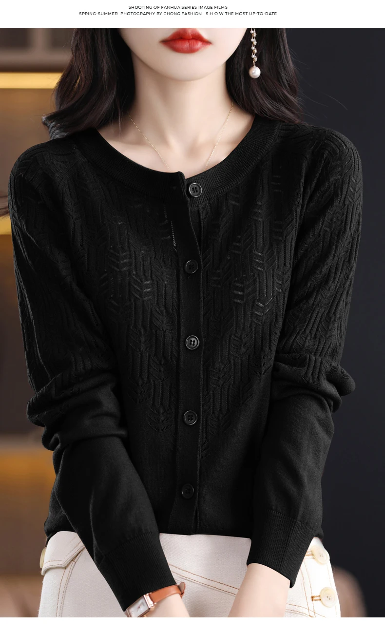 Spring Autumn Women Wool Blend Sweater O-neck Hollow Out Cardigan New Fashion Casual Knitted Slim Soft Jacket Bottoming Tops