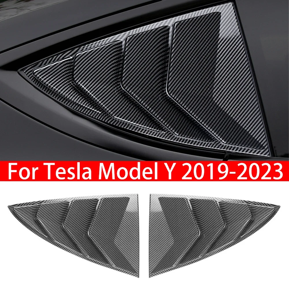 

For Tesla Model Y 2019-2023 Car Rear Louver Window Side Shutter Cover Trim Sticker Vent Scoop ABS Carbon Fiber Black Accessories