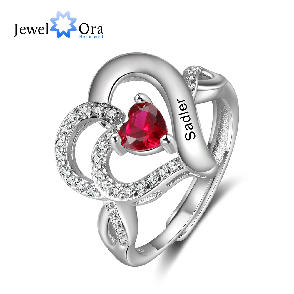 

Classic Personalized Engrave Name Open Ring Custom Birthstone Heart Rings for Women Anniversary Birthday Promise Gift for Her