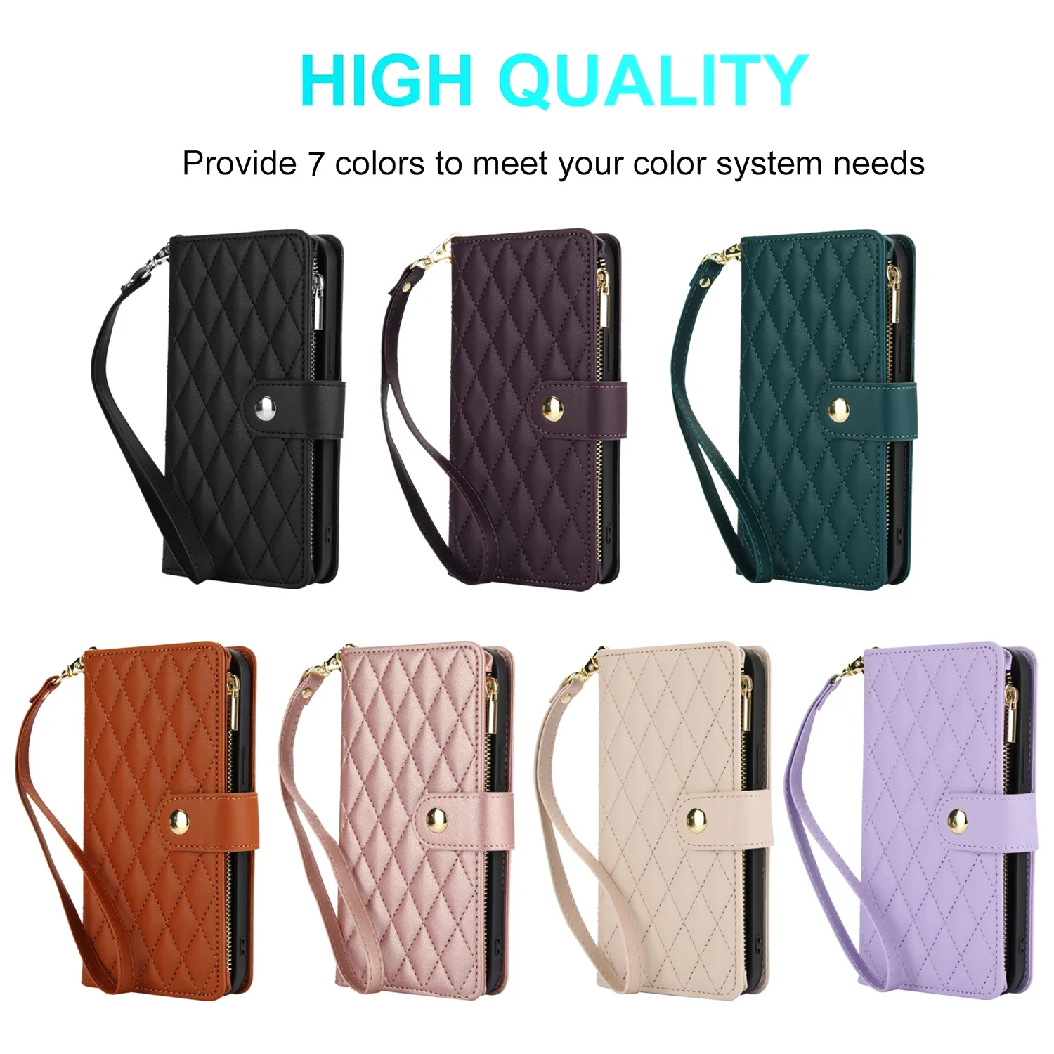 Custodia per telefono in pelle di vibrazione con cordino lungo di lusso per Google Pixel 8 Pro 7 7A 6 6A Portafoglio con cerniera con corda da polso Multi Card Cover Coque Bag_voghion.com