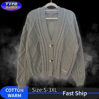Autumn Knitted V-neck Long Sleeve Women's Grey Cardigans Winter Keep Warm Sweater Coat Fashion Solid Casual Tops 2024 1