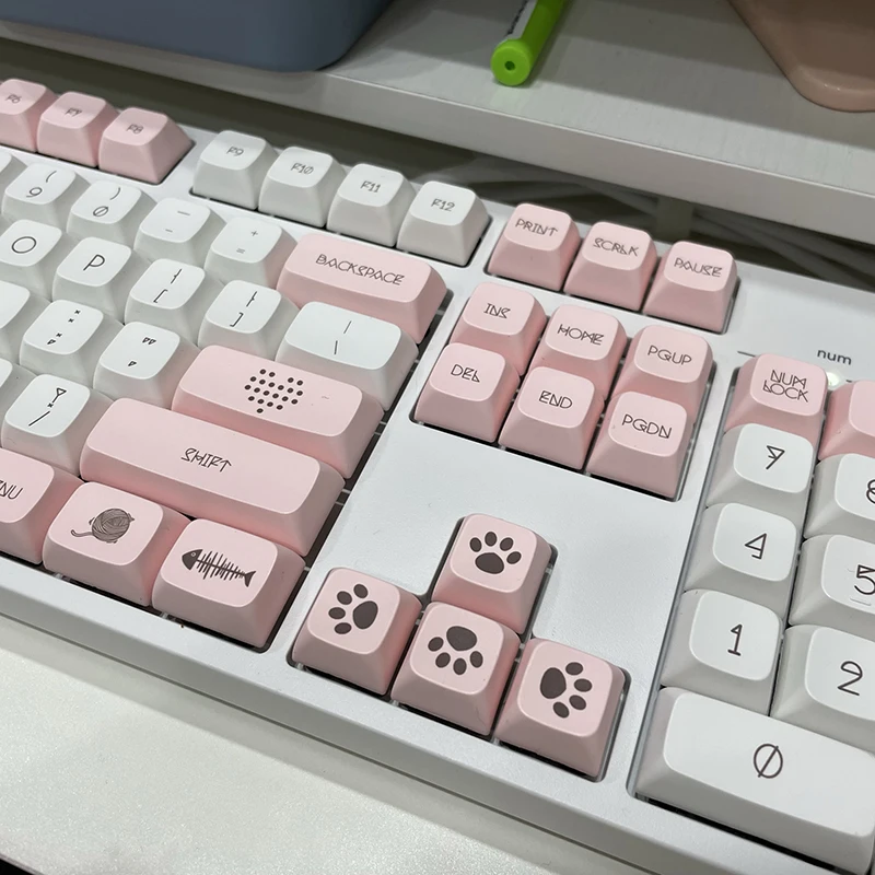 Cute Cat Tema Rosa Keycap Xda Perfil Keycaps Pbt Dye-sub Cherry mx Switch Gmmk Pro Gaming Teclado Mecânico 136 Chaves - Imagem 2