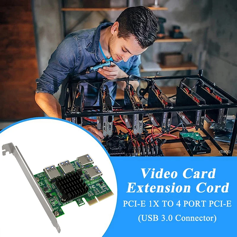 Riser Card PCI Express 4X 10G PCIE 1 to 4 USB3.0 PCI-E X1 to X16 Slot Multiplier Hub Adapter For Video Card Bitcoin Miner Mining