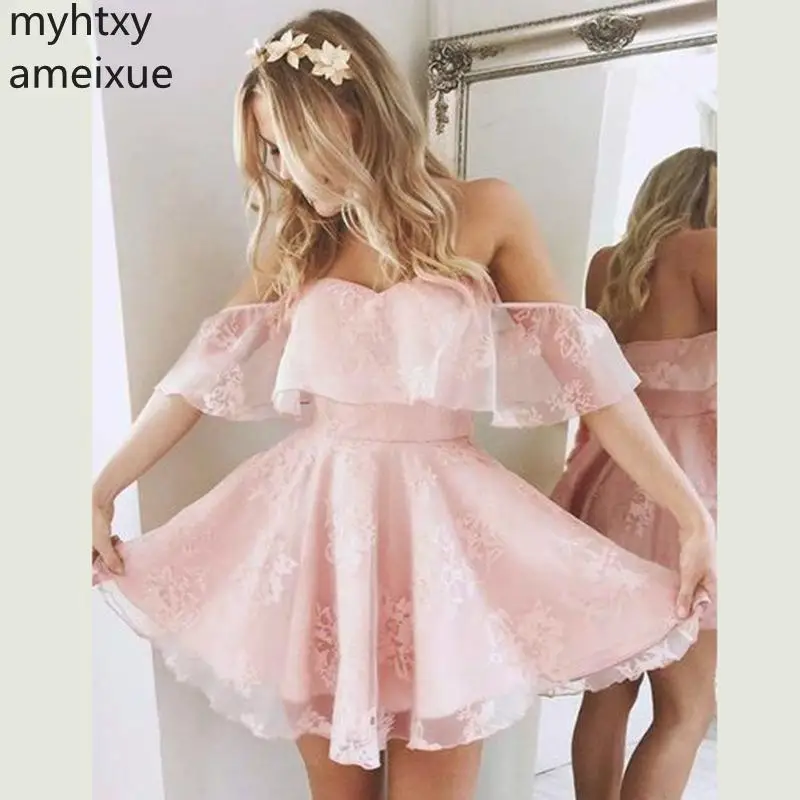 

Lovely Off Lace Pink And Black Short Paragraph Dresses 2023 Little Short A Line Pleats Mini Cocktail Gowns Backless Tulle Dress