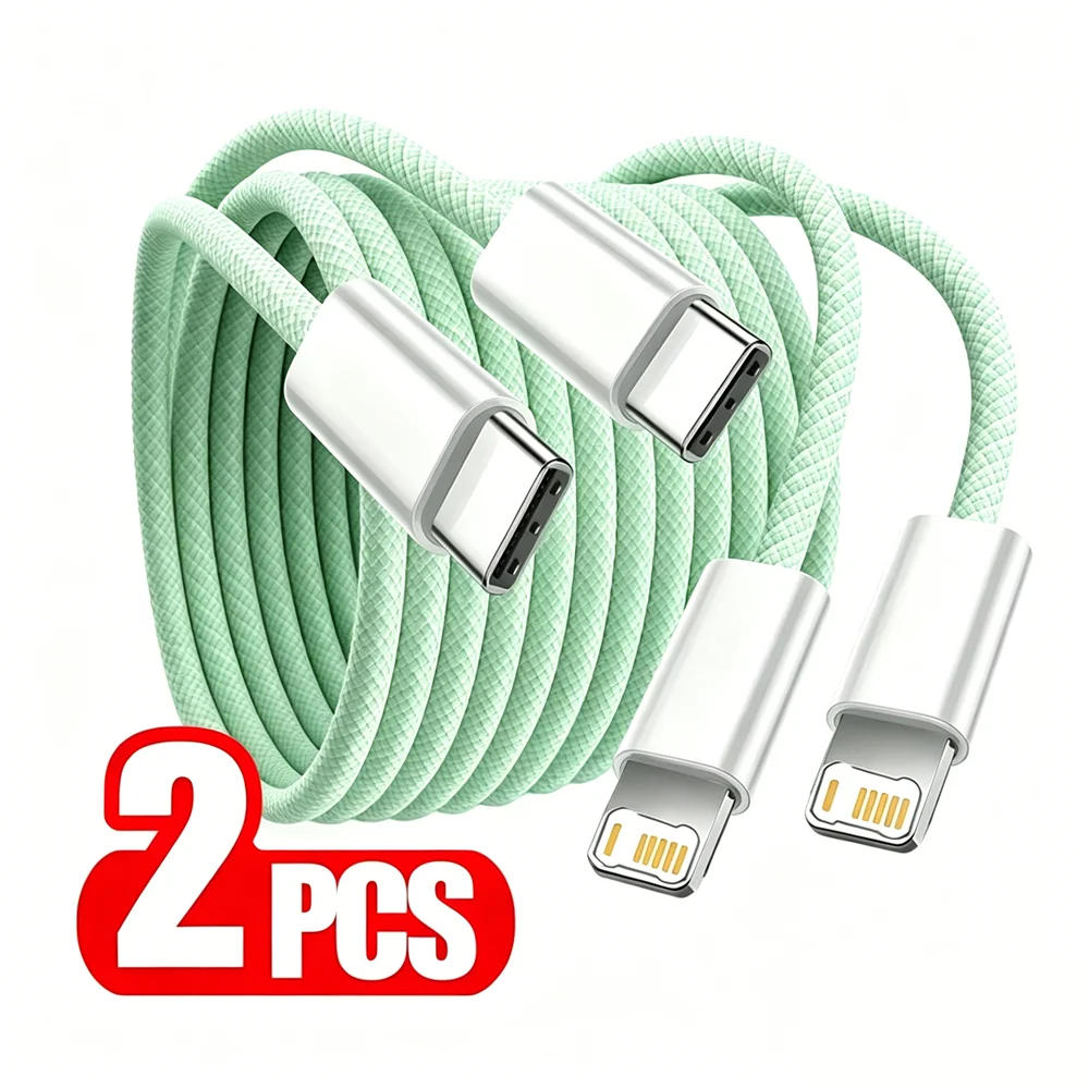 2PCS PD 35W Fast Charge Braided Cable For iPhone 13 14 Pro Max 11 12 mini X XR XS Max 7 8 Plus Quick Charging USB-C Data Cables