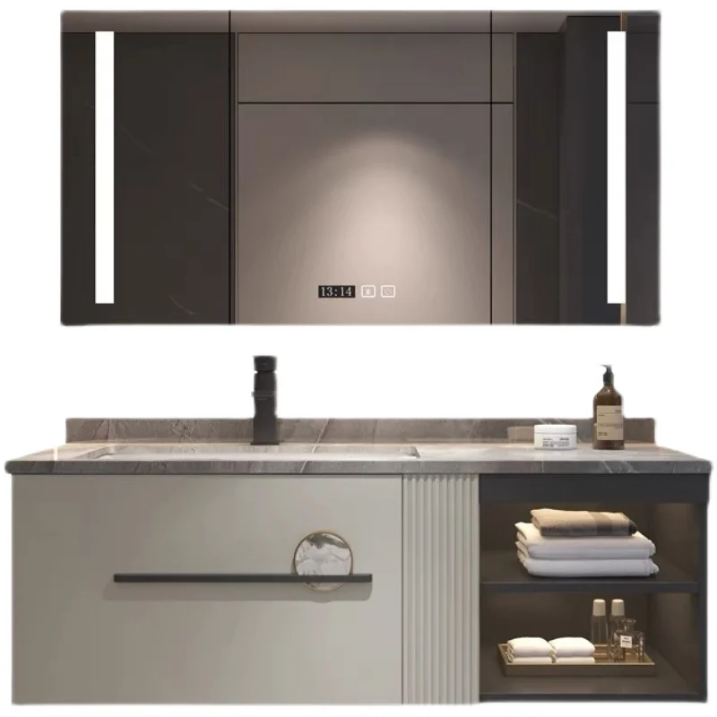 *Light luxury rock slab bathroom cabinet combination oak solid wood smart bathroom cabinet