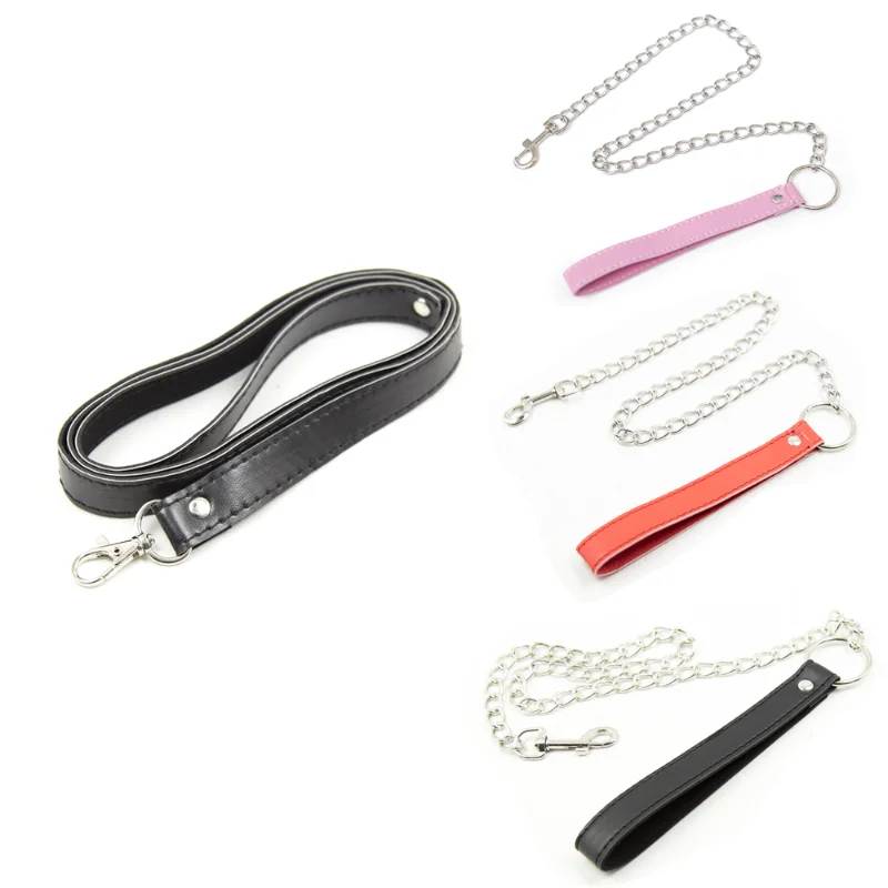 PU-Leder-Schleppkette, Leine mit Hakenhalsband, Handfesseln, Zubehör, BDSM-Bondage-Sklavenrolle_voghion.com