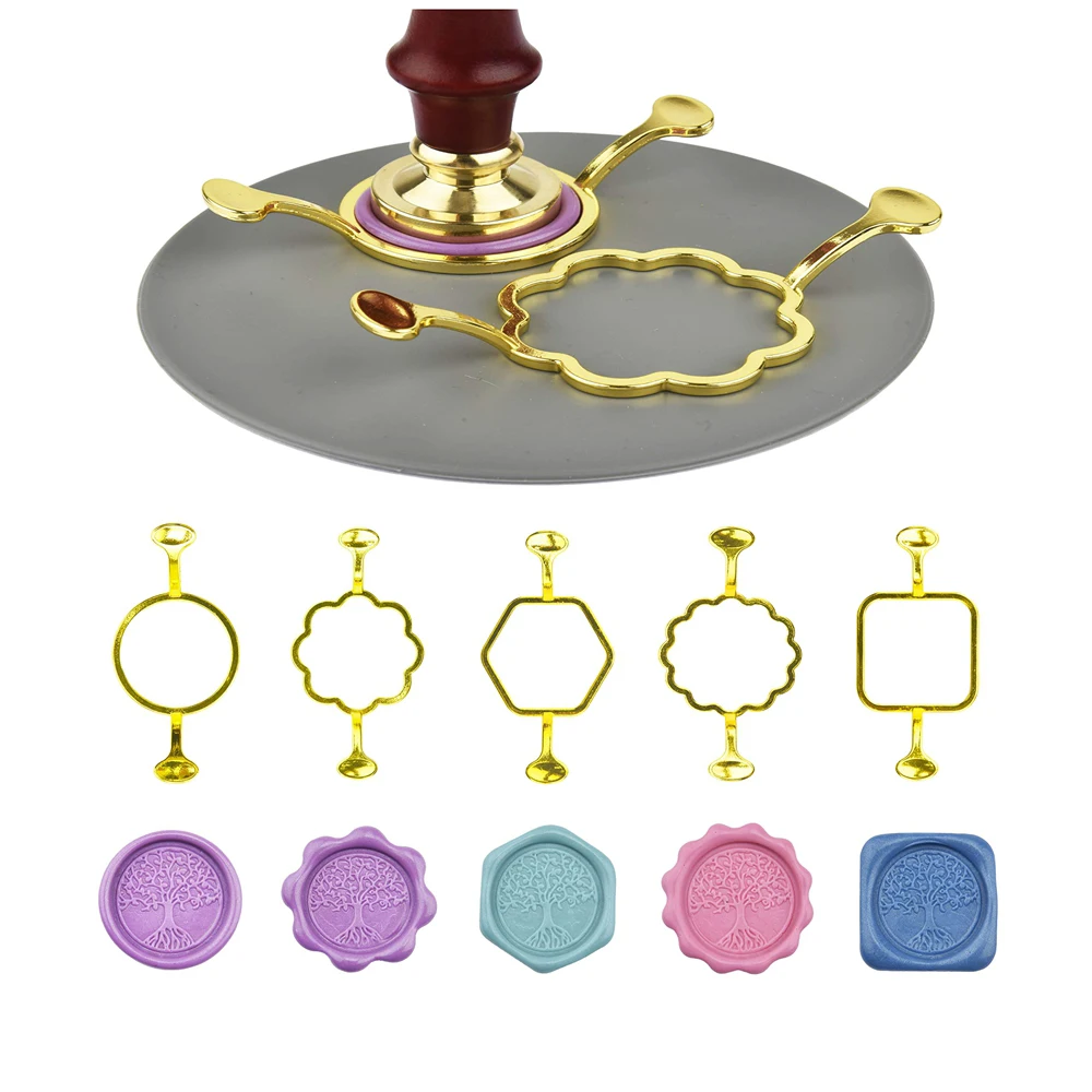 5-Pack Hexagon Square Metal Wax Seal Kit 1 Inch Wax Seal Stamp Round and Flower Metal Molds Sealing Kit wax seal kit