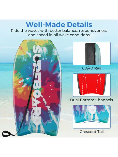 Lightweight Body Board Boogie Board with EPS Core XPE Deck HDPE Bottom Multicolor1-S