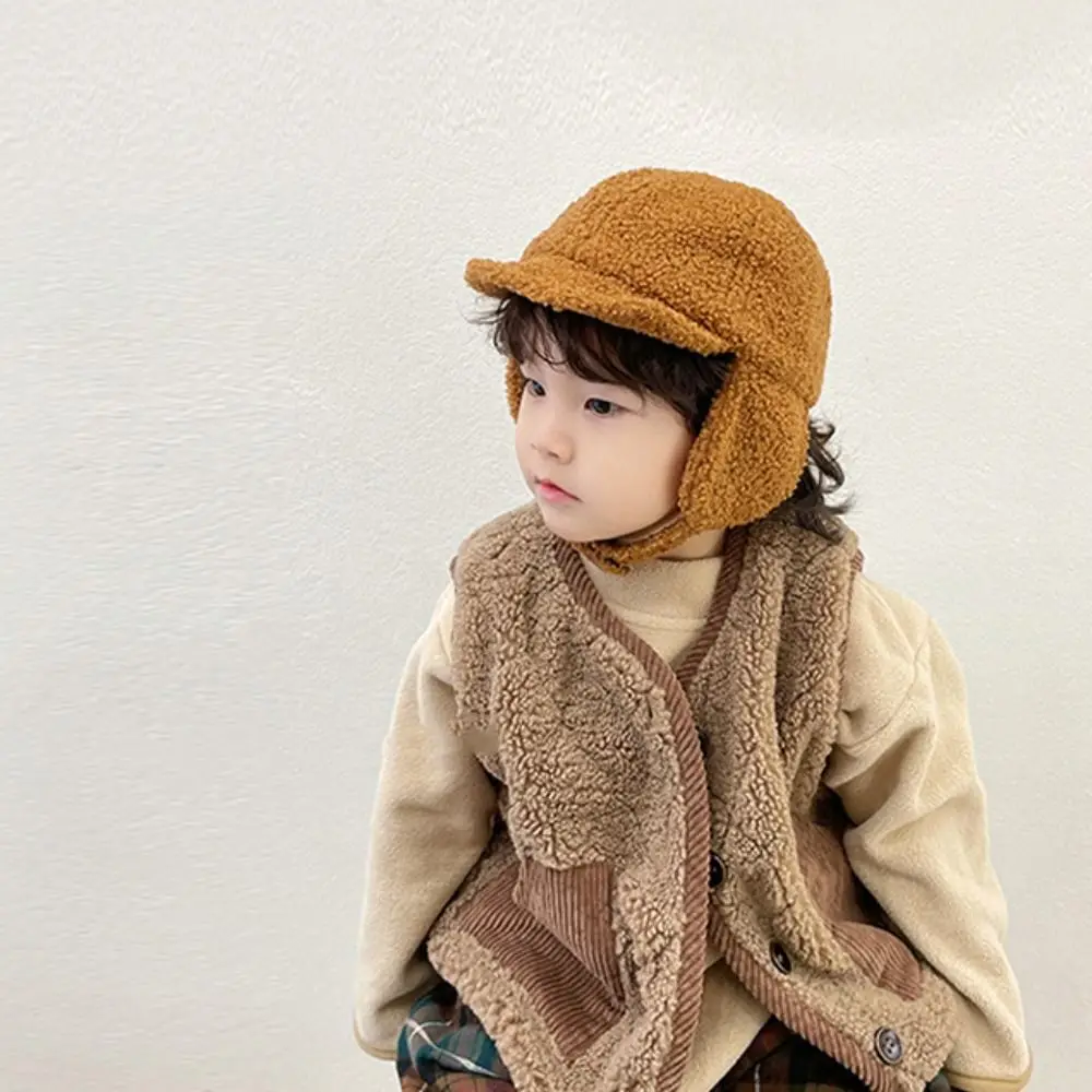 Korean Style Children's Baseball Hat Ear Protection Solid Color Duck Tongue Hat Windproof Keep Warm Children Warm Hats Winter