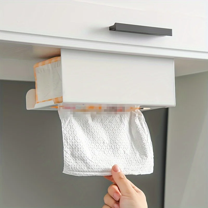1pcs Kitchen tissue holder, no punching iron paper holder, household napkin hanger, cabinet, drawer, wall mounted 2