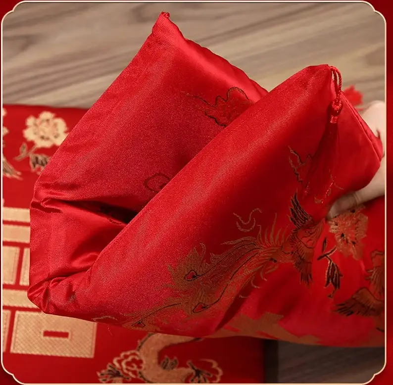 2xChinese Vietnamese Wedding Tea Ceremony Red Double Happiness Dragon Phoenix Kneeling Cushion Pad Red Double Happiness Pad 3