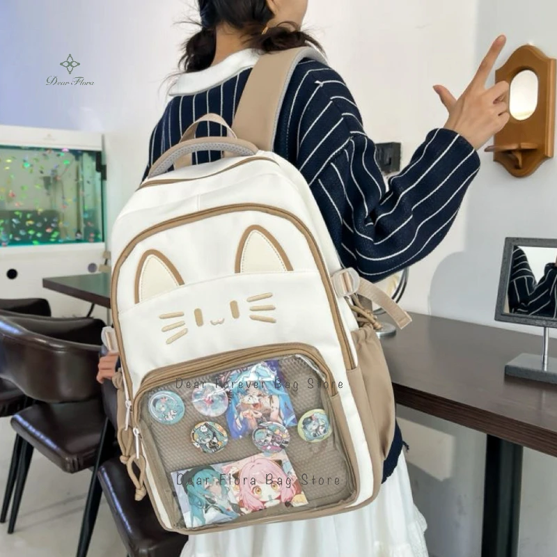 Y2K Cute Cat Ita Backpacks Large Capacity Knapsack Casual Girl Transparent DIY Display Rucksack Cartoon Trendy Travel Schoolbags 4