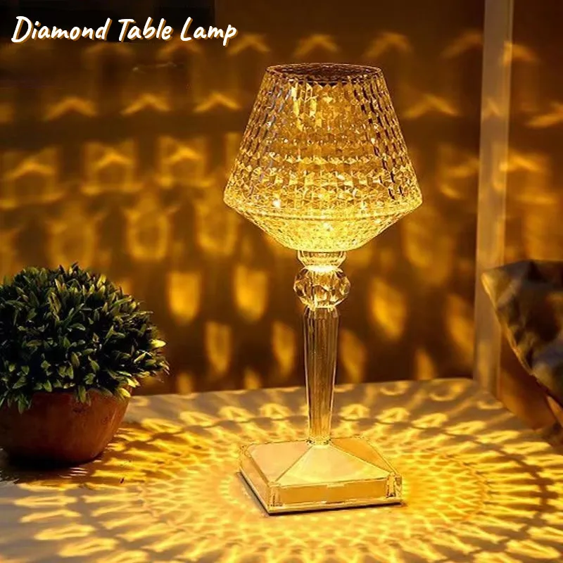 Lampe De Chevet Sans Fil Doré, Lampe De Table En Cristal Dimmable