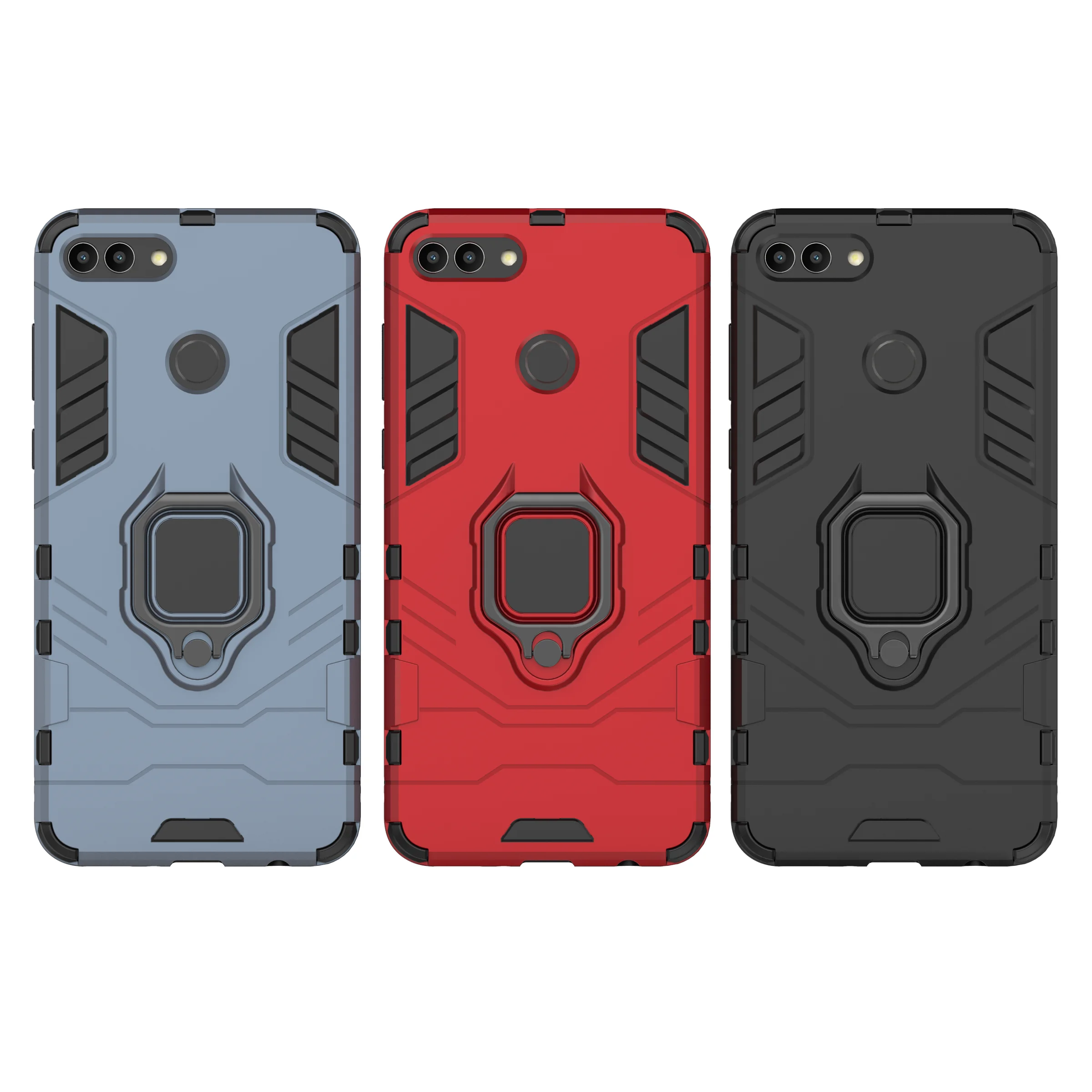 Rugged Armor Shockproof Case with Metal Ring Stand and Bumper Protection