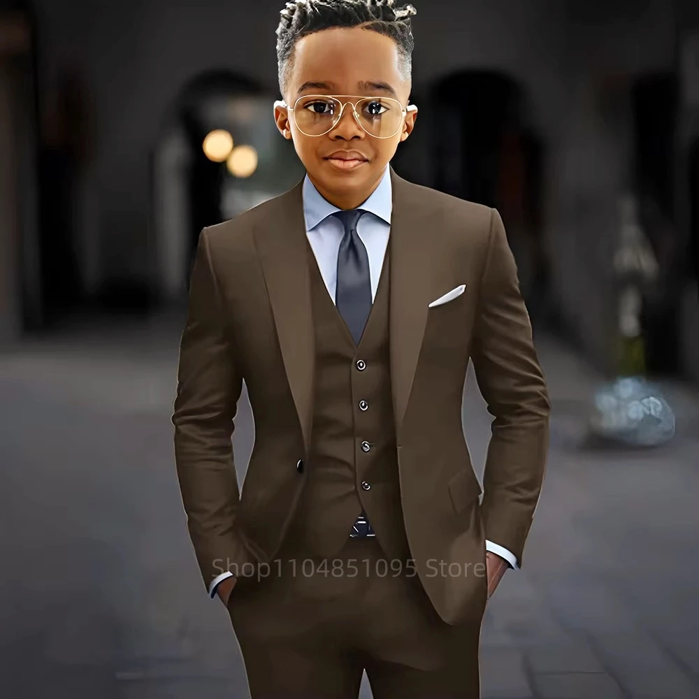 High Quality Solid Boy Suits Slim Fit Single Breasted Notch Lapel Elegant Boy 3 Piece Jacket Pants Vest Kids Sets for Party