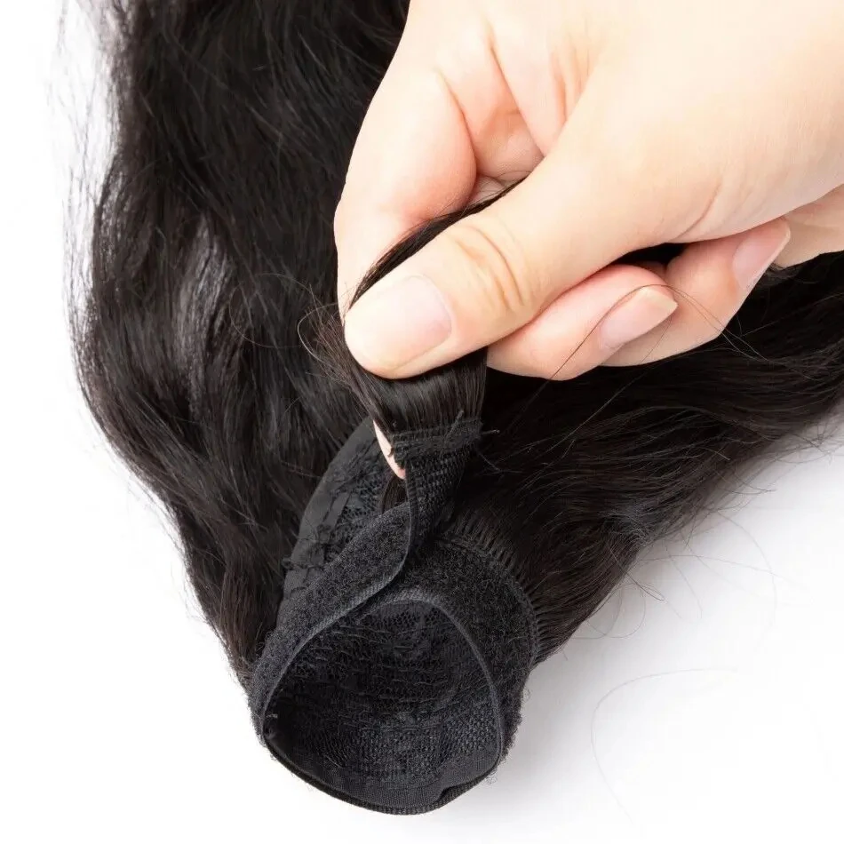 바디 웨이브 랩 어라운드 포니테일 인모 헤어 익스텐션 100% 리얼 버진 생인모 브라질리언 클립인 여성용 내추럴 블랙