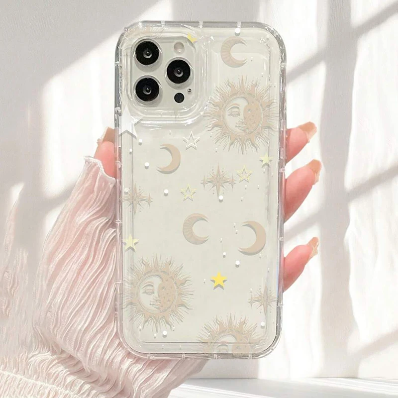 Moon and Stars Print Clear Phone Case Cover