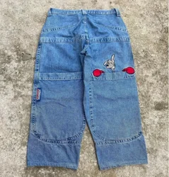 Harajuku Personality Big Pocket Boxing Kangaroo Print Wash Wide Leg Jeans Y2K HipHop Street Casual Loose Denim for Men and Women