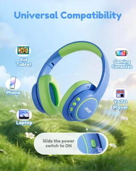 Acer OHR702 Kids Bluetooth 6.0 Headphones Over Ear Headphone with Mic 85dBA Safe Volume USB C Fast Charging Toddler Headphones 5