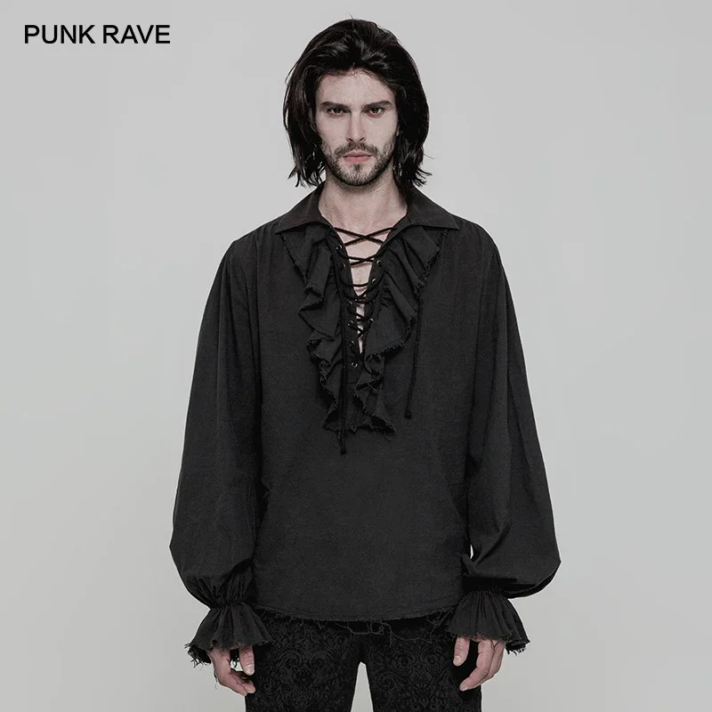 Mens Dress Shirt, Steampunk Loose Long Sleeve Gothic Shirt