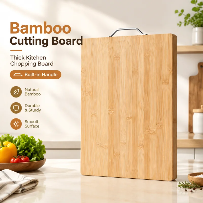 Bamboo Two-Sided Square Cutting and Serving Board with Handle