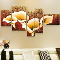 Mintura,5 Pcs,Hand-Painted Autumn Golden Lily Flower Oil Painting On Canvas,Abstract Art Wall Picture For Living Room Home Decor 1