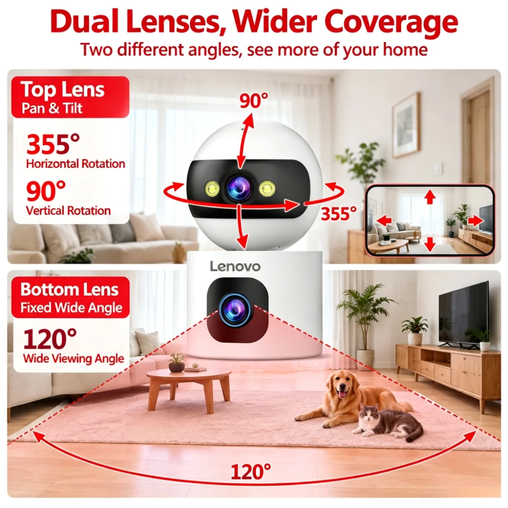Lenovo 8MP 5G WiFi IP Camera Dual Lens With Adjustable Bracket Auto Tracking Indoor Wireless Surveillance Cameras Baby Monitor
