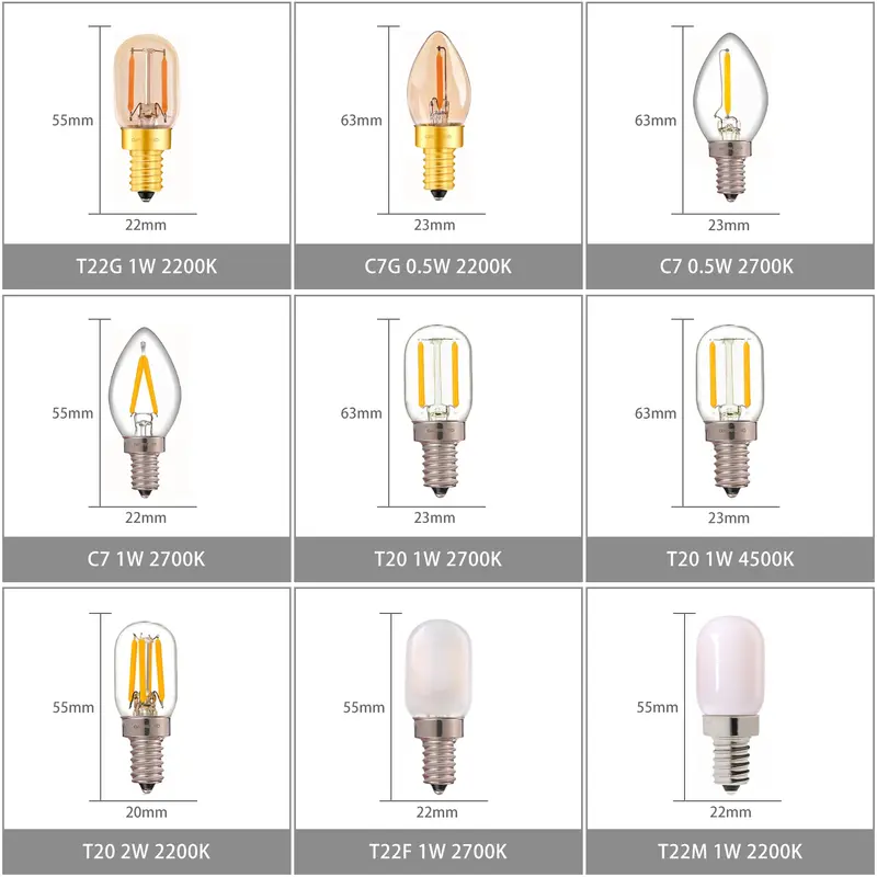 Ganriland Led Candle E12 Light Bulb E14 Effect Dimmable Bulb C7 T22G 1W For Lighting Ampoule US Version 110V EU Version 220V - Image 2