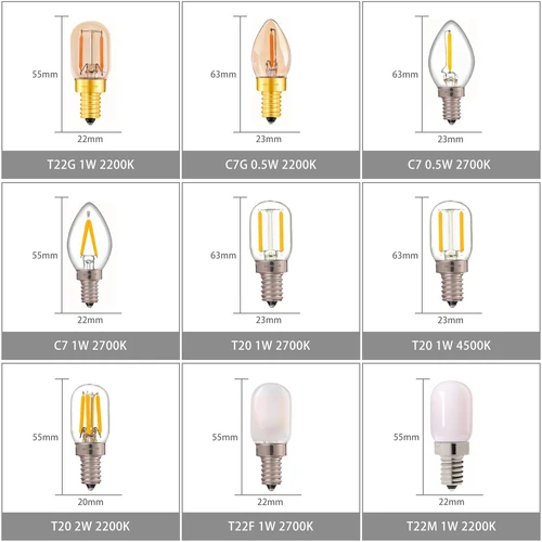 Ganriland e14 led 디 밍이 가능한 전구 e12 e14 220 v 0.5 w 1 w 2 w led 램프 led 필 라 멘 트 밤 빛 샹들리에 led 에디슨 전구 c7 t20 t22 2