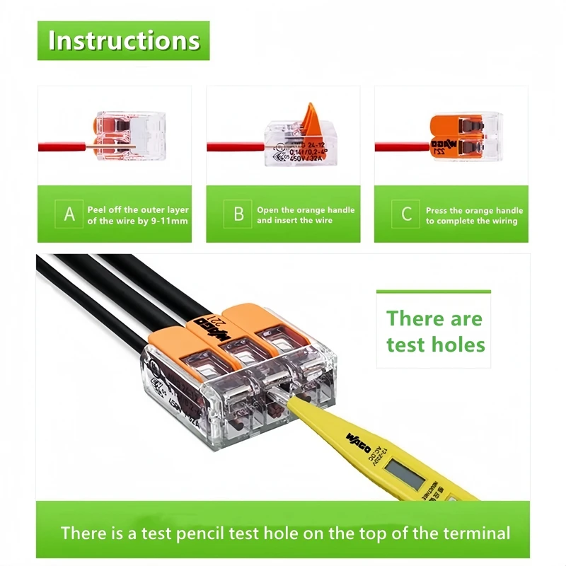 Original Wago wiring terminal 221-412 221-413 221-415 Wiring connector 10pcs wiring connector