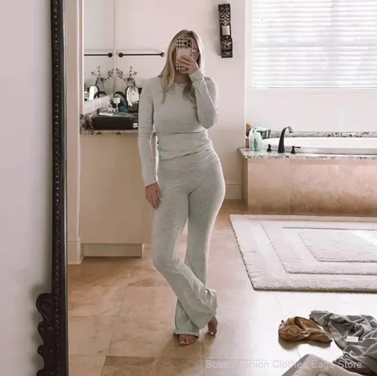 Women Clothing 2023 Autumn Pant Sets New Fashion Solid Shirt Top Leggings Vintage Two Piece Set Conjuntos Para Mujeres 2 Piezas