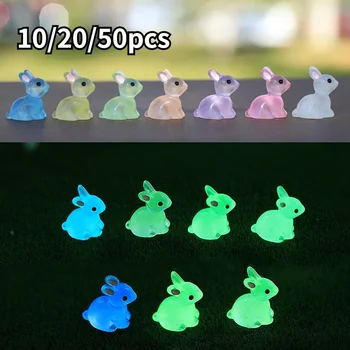 10/20/50Pcs Bunny Resin Miniature Figurines Home Decoration Cute Rabbit Mini Bunny Crafts Dark In Night Easter Party Decorate 1