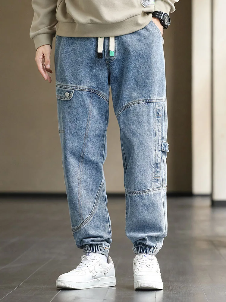 

New Men's Cargo Jeans Baggy Joggers Fashion Black Blue Grey Streetwear Stretched Cotton Denim Harem Pants Plus Size 8XL