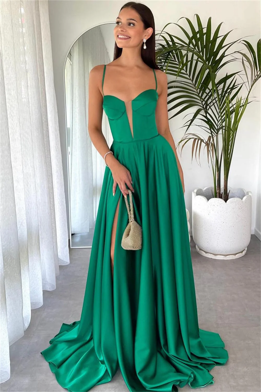 

Spaghetti Straps Strapless Bridesmaid Dresses With Split Side Sheer Corset Sleeveless Evening Gowns A-line Long Formal Ball Gown