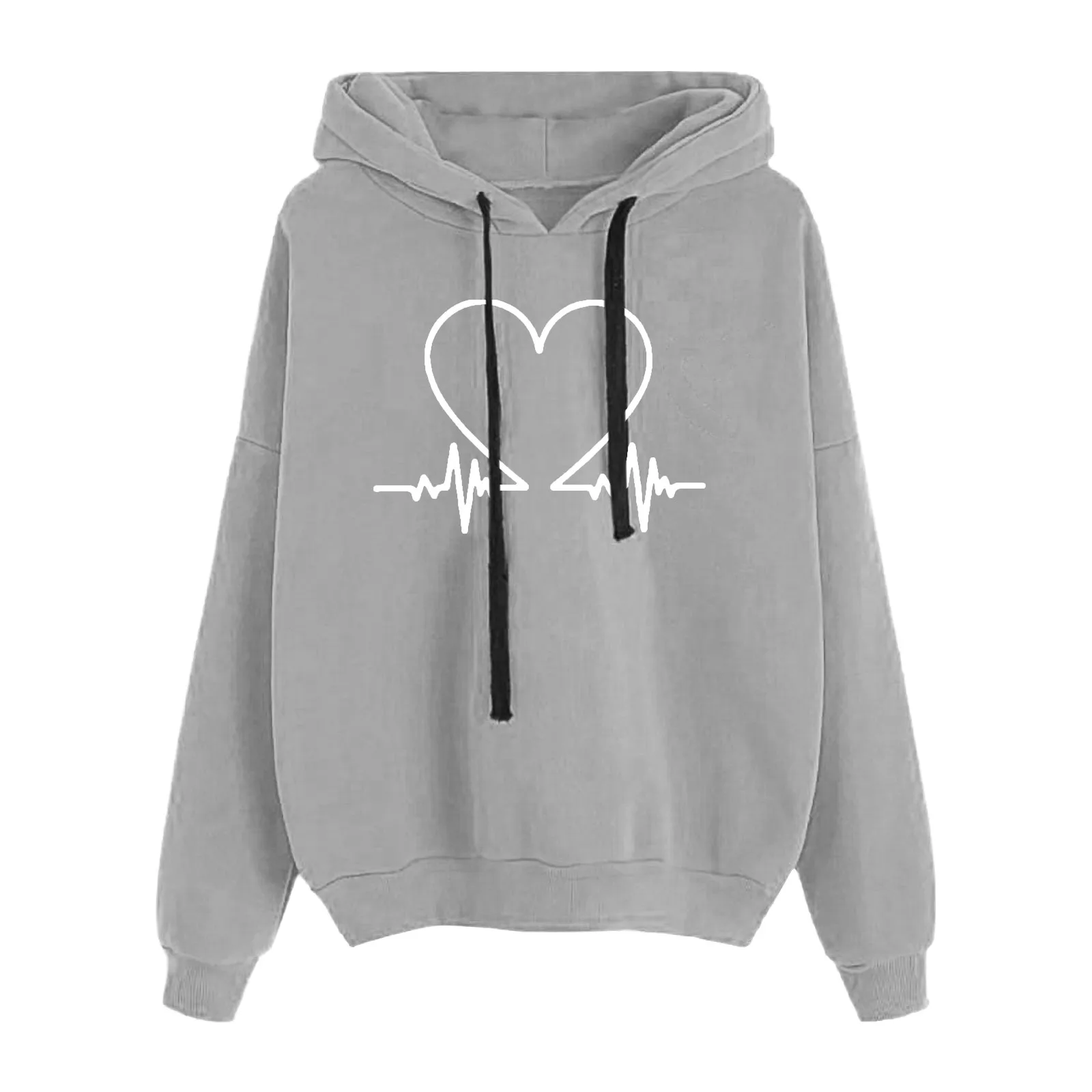 Women Autumn Clothes Fashion ECG Heart Print Hoodies Sweatshirt Gothic y2k Oversize Solid Color Loose Casual Pullovers Tops 5