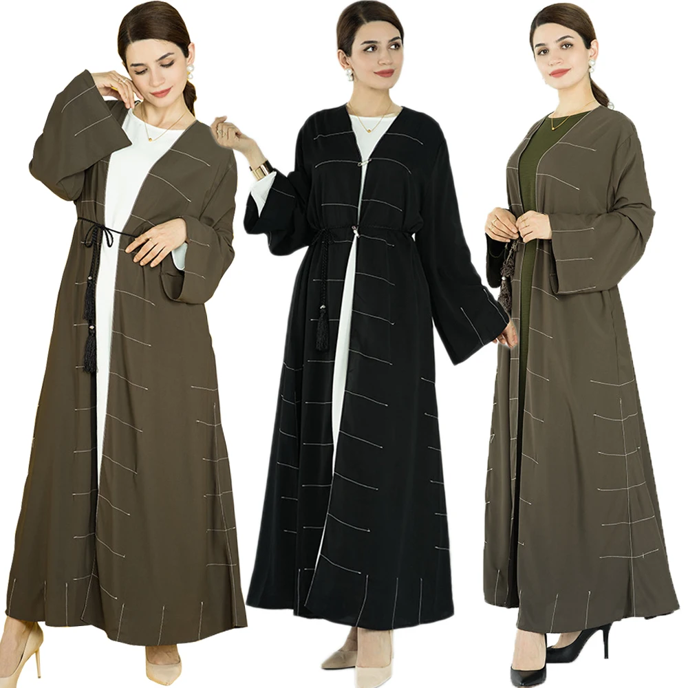 

Dubai Turkey Kimono Cardigan Women Muslim Open Abaya Maxi Dress Islamic Clothing Ramadan Arabic Robe Eid Jalabiya Caftan Gown