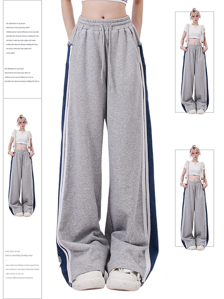 

Women's Grey Striped Pants Jogger Vintage Y2k Harajuku Aesthetic Baggy Sweatpants Oversize High Waist Wide Trouser 2000s Clothes