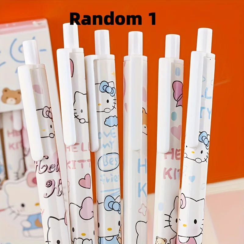 MINISO Sanrio Kitty 스테인레스 스틸 중립 펜, 0.5mm 검정 잉크, 빠른 건조, 부드러운 쓰기, 귀여운 개폐식 학생 펜