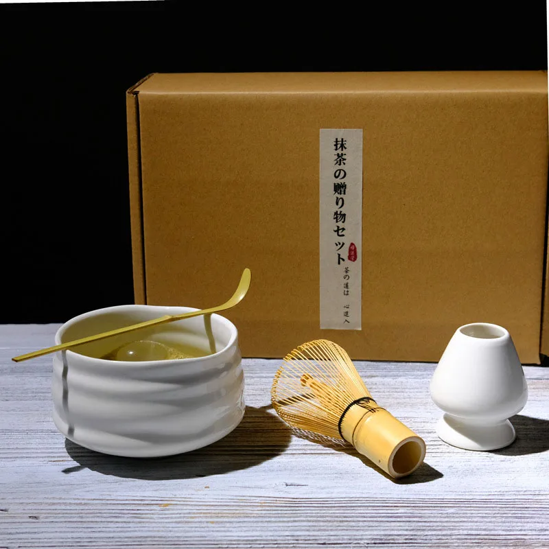 1 Set Traditional Matcha Gift Set Bamboo Matcha Whisk Spoon Ceramic Bowl Mixing Rack Whisk Holder Japanese Tea Sets