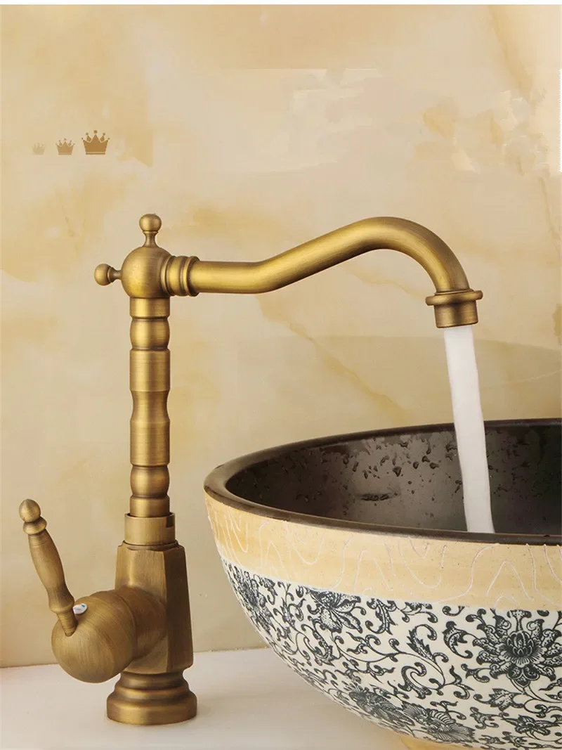 Description Picture 6 of itemGold Basin faucet Antique Bronze bathroom Deck Mounted Black Kitchen Faucet sink tap Hot Cold Chrome basin Tap Brass
